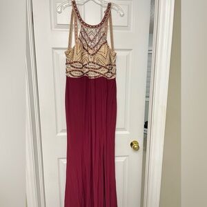 Long Burgundy Beaded Dress